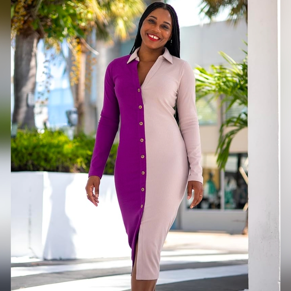 The Drop Women's Grape Juice & Bark Button Front Knit Midi Dress by @monroestee